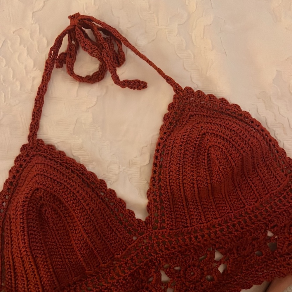 Red Crochet Flower Boho Top
